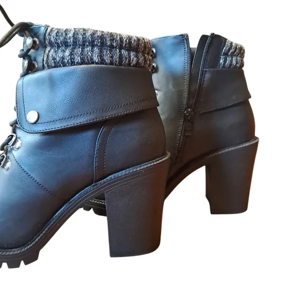 Torrid Black Heeled Boots with Chunky Heel and Knitted Cuff