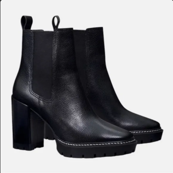 Tory Burch Black Heeled Boots with Chunky Block Heel