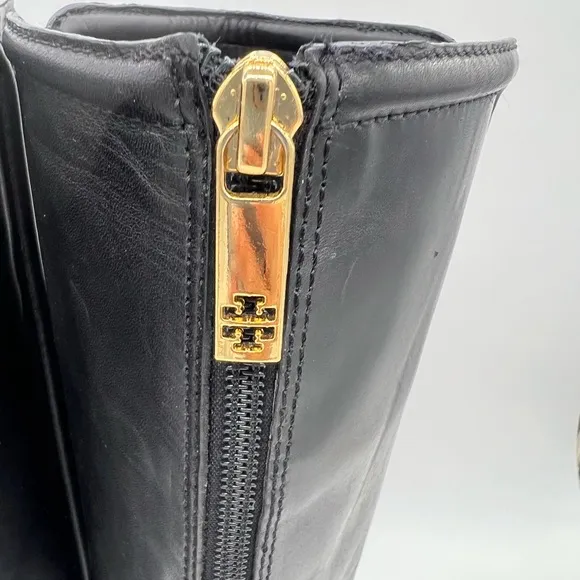 Tory Burch Black Leather Wedge Tall Boots style#31128302 SZ 9