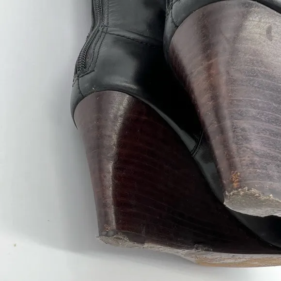 Tory Burch Black Leather Wedge Tall Boots style#31128302 SZ 9