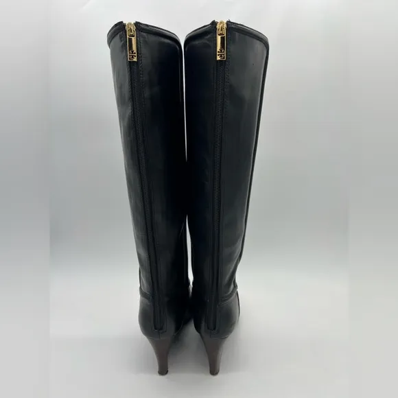 Tory Burch Black Leather Wedge Tall Boots style#31128302 SZ 9