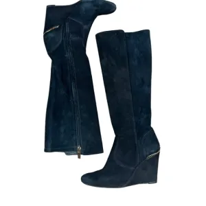 Tory Burch black suede wedge heel high boots SZ 7.5