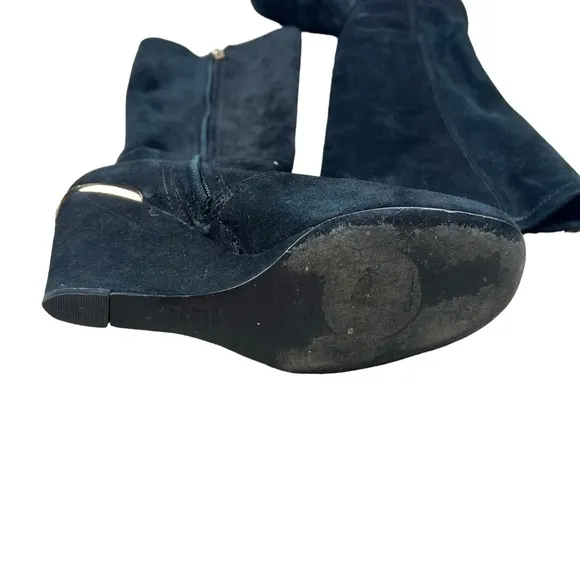 Tory Burch black suede wedge heel high boots SZ 7.5