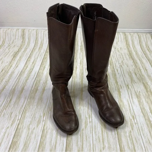 Tory Burch Brown Christy Tumbled Leather Stretch Panel Riding Boots