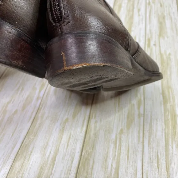 Tory Burch Brown Christy Tumbled Leather Stretch Panel Riding Boots