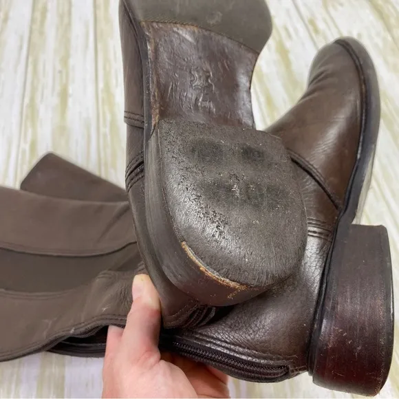 Tory Burch Brown Christy Tumbled Leather Stretch Panel Riding Boots