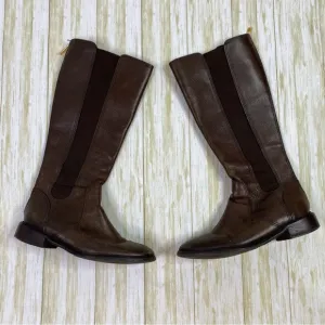 Tory Burch Brown Christy Tumbled Leather Stretch Panel Riding Boots