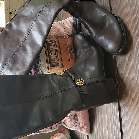 TORY BURCH BROWN LEATHER  KNEE HIGH RIDING BOOTS