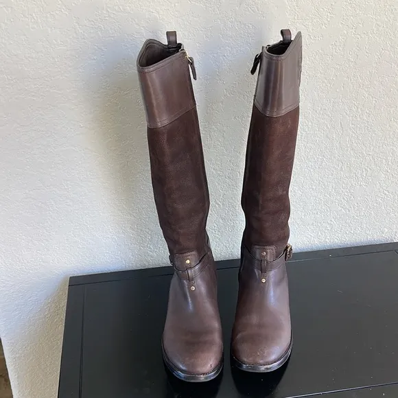 Tory Burch Brown Leather Suede Riding Boots