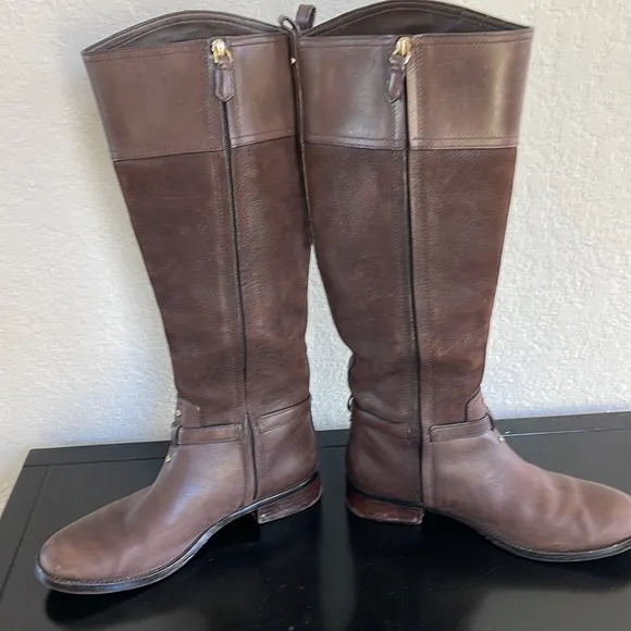Tory Burch Brown Leather Suede Riding Boots