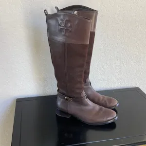Tory Burch Brown Leather Suede Riding Boots