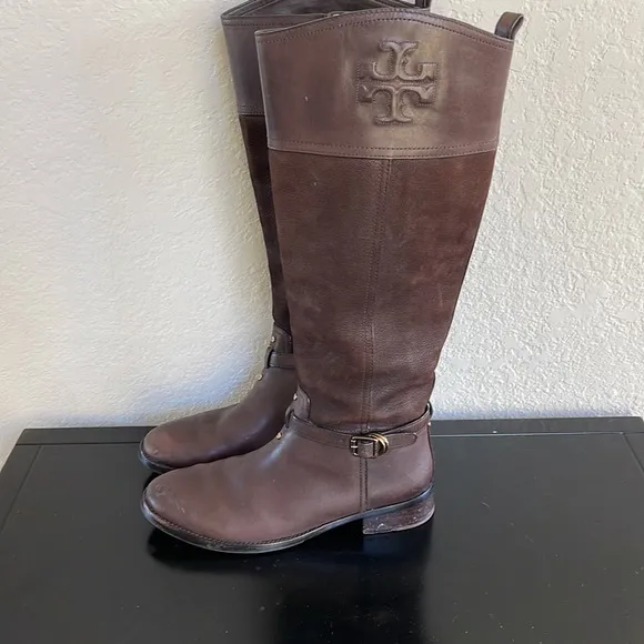 Tory Burch Brown Leather Suede Riding Boots