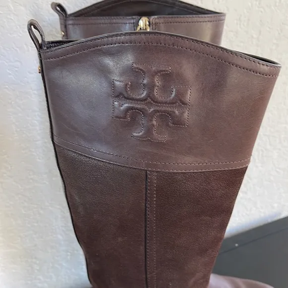 Tory Burch Brown Leather Suede Riding Boots