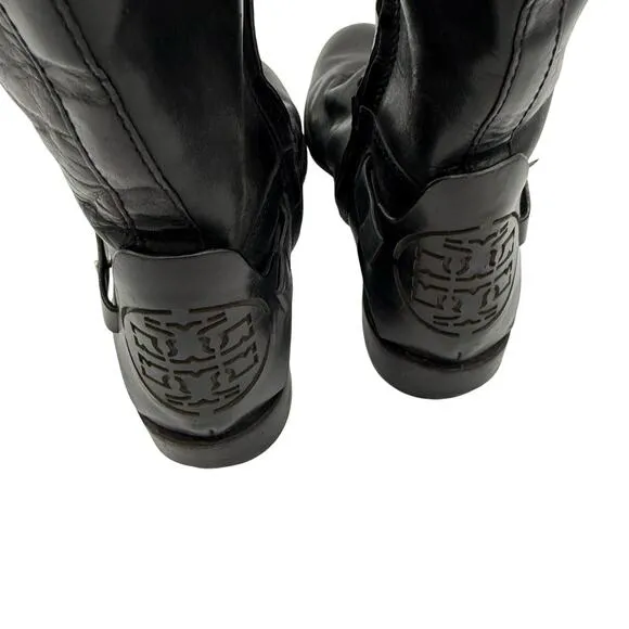 Tory Burch Colton Leather Equestrian Riding Knee High Boots Black Size 8