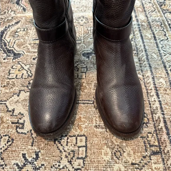 Tory Burch Elina Tall Leather Brown Belted Riding Boots Size 10