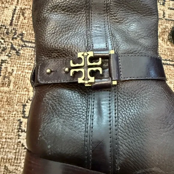 Tory Burch Elina Tall Leather Brown Belted Riding Boots Size 10