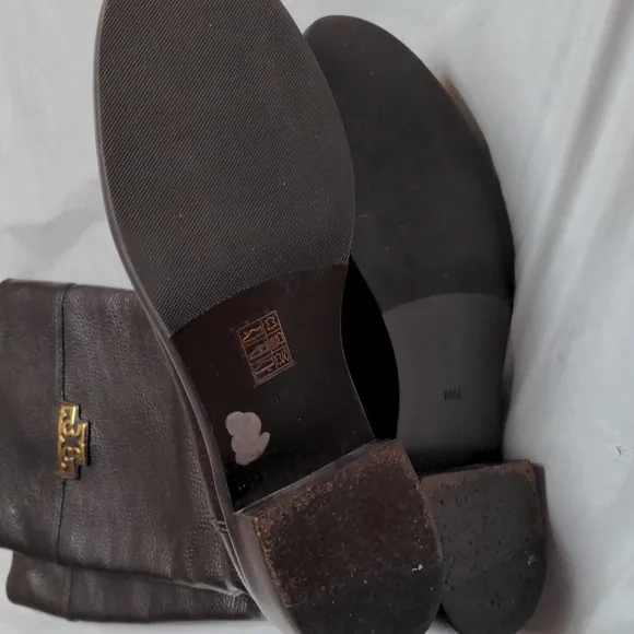 Tory Burch Joanna Brown Pebbled Leather Riding Boots Size 10M