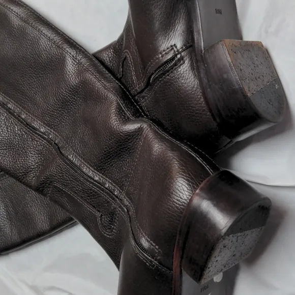 Tory Burch Joanna Brown Pebbled Leather Riding Boots Size 10M