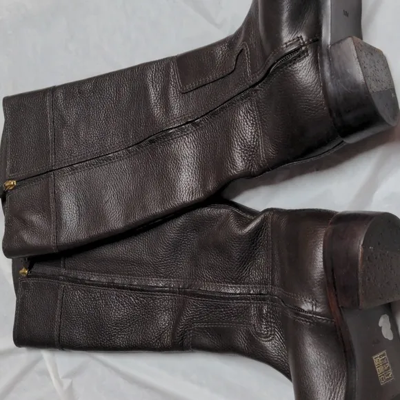 Tory Burch Joanna Brown Pebbled Leather Riding Boots Size 10M