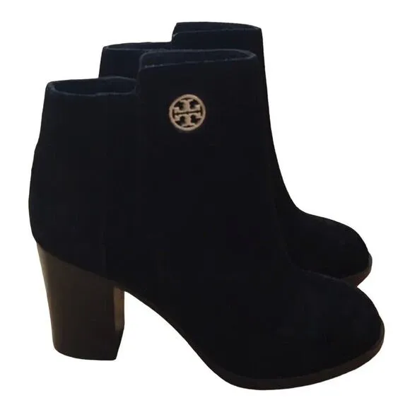 Tory Burch Junction Boots •9.5• Black Nubuck Leather Suede Ankle Bootie Heels