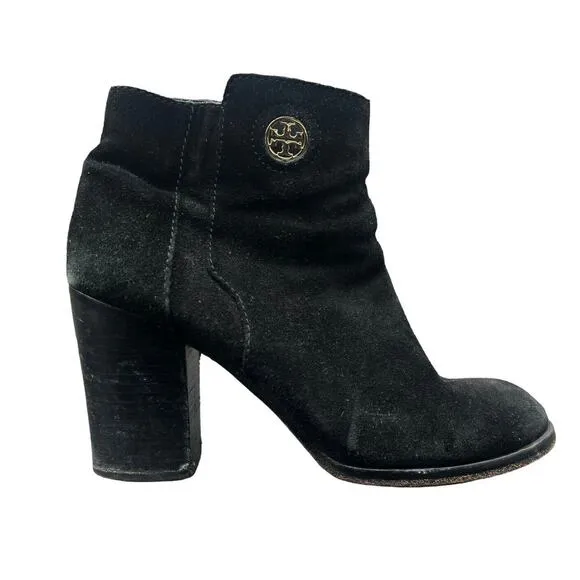 Tory Burch Junction Boots •9.5• Black Nubuck Leather Suede Ankle Bootie Heels