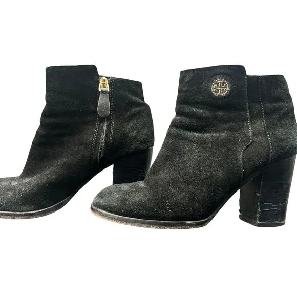 Tory Burch Junction Boots •9.5• Black Nubuck Leather Suede Ankle Bootie Heels