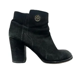 Tory Burch Junction Boots •9.5• Black Nubuck Leather Suede Ankle Bootie Heels