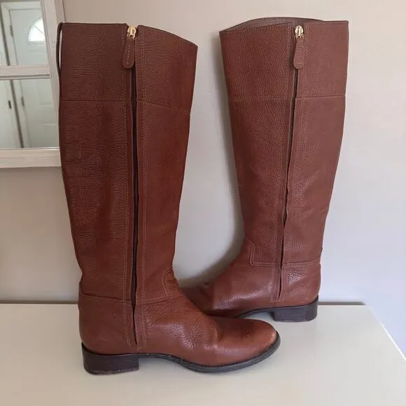 Tory Burch Junction Brown Pebbled Leather Riding Boots Size 9.5