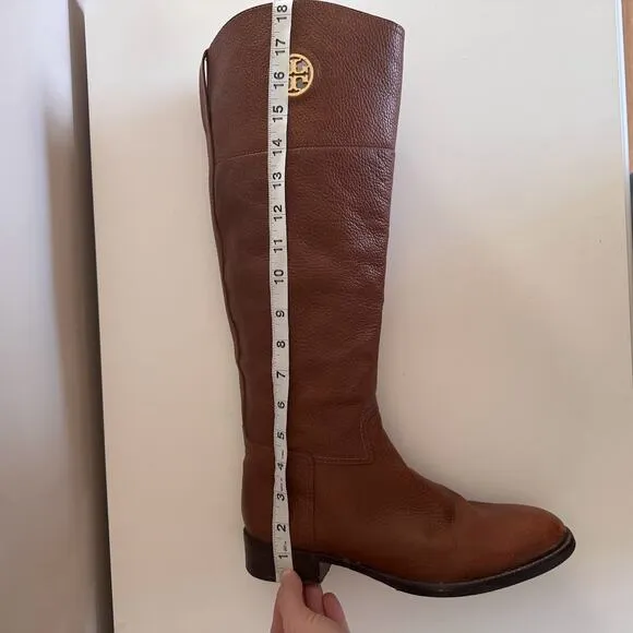 Tory Burch Junction Brown Pebbled Leather Riding Boots Size 9.5