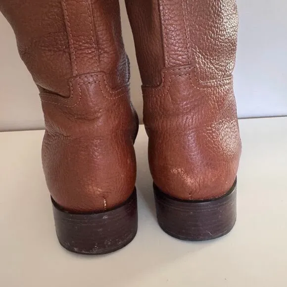 Tory Burch Junction Brown Pebbled Leather Riding Boots Size 9.5