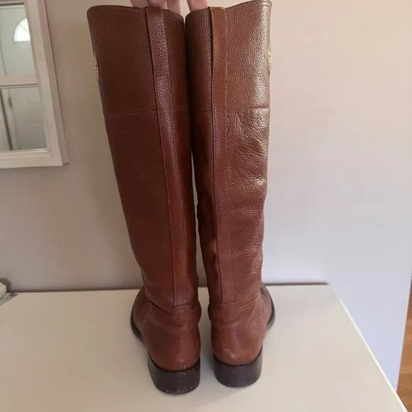 Tory Burch Junction Brown Pebbled Leather Riding Boots Size 9.5