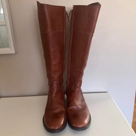 Tory Burch Junction Brown Pebbled Leather Riding Boots Size 9.5