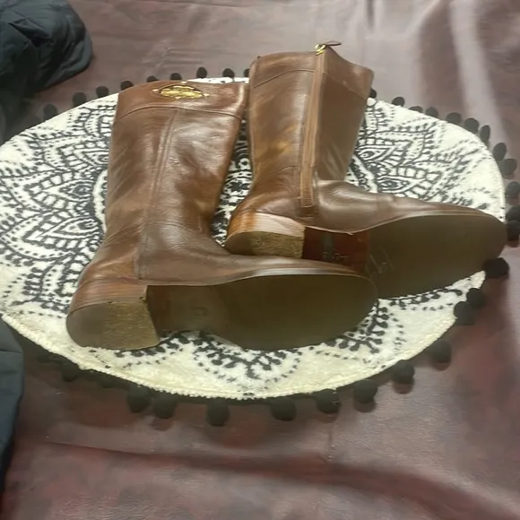 Tory Burch Kiernan 35MM Tumbled Leather Riding  Boots Almond 6.5M