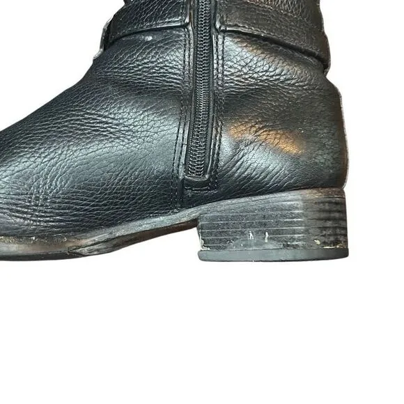 Tory Burch Logo Riding Boots Black Pebbled Leather Size 8