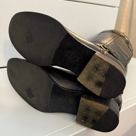 Tory Burch Nadine Riding Boots Black Gold Size 6