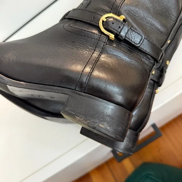 Tory Burch Nadine Riding Boots Black Gold Size 6