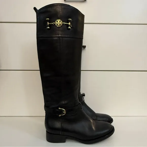 Tory Burch Nadine Riding Boots Black Gold Size 6