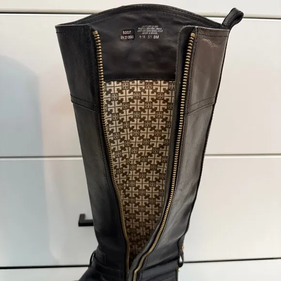 Tory Burch Nadine Riding Boots Black Gold Size 6