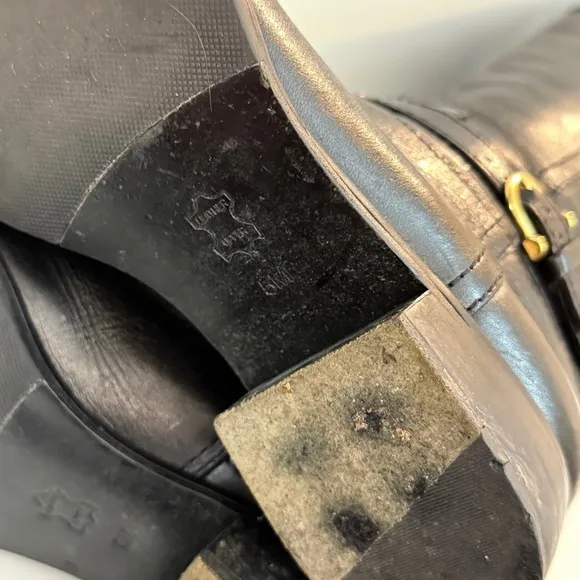 Tory Burch Nadine Riding Boots Black Gold Size 6