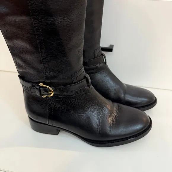 Tory Burch Nadine Riding Boots Black Gold Size 6