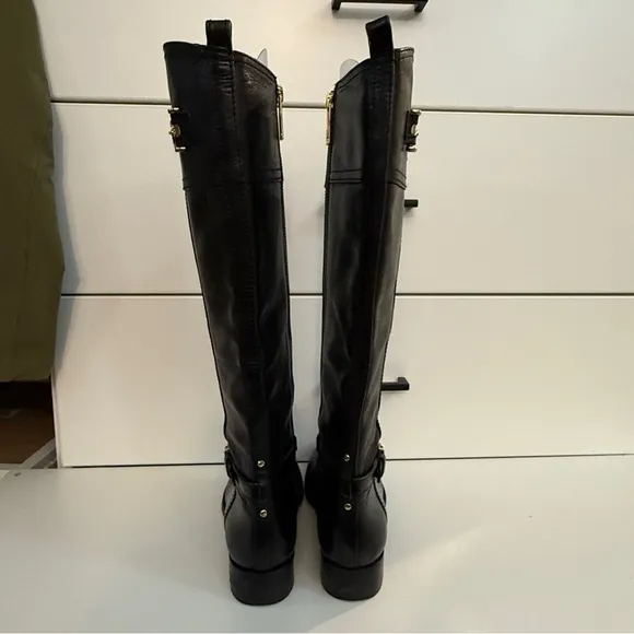 Tory Burch Nadine Riding Boots Black Gold Size 6