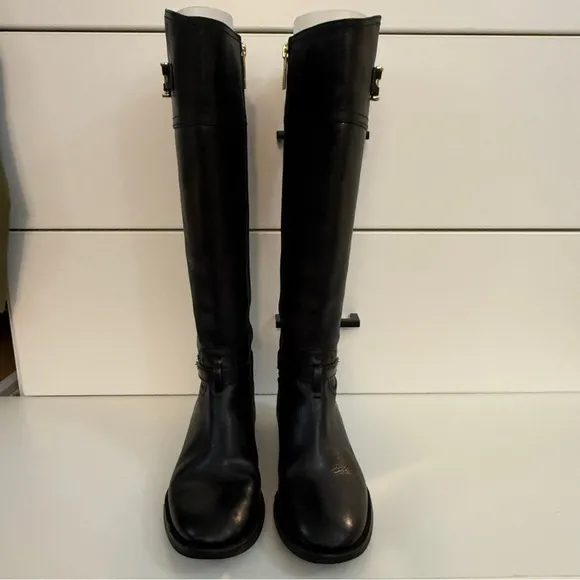 Tory Burch Nadine Riding Boots Black Gold Size 6