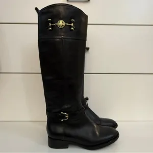 Tory Burch Nadine Riding Boots Black Gold Size 6