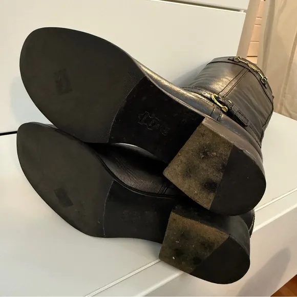Tory Burch Nadine Riding Boots Black Gold Size 6
