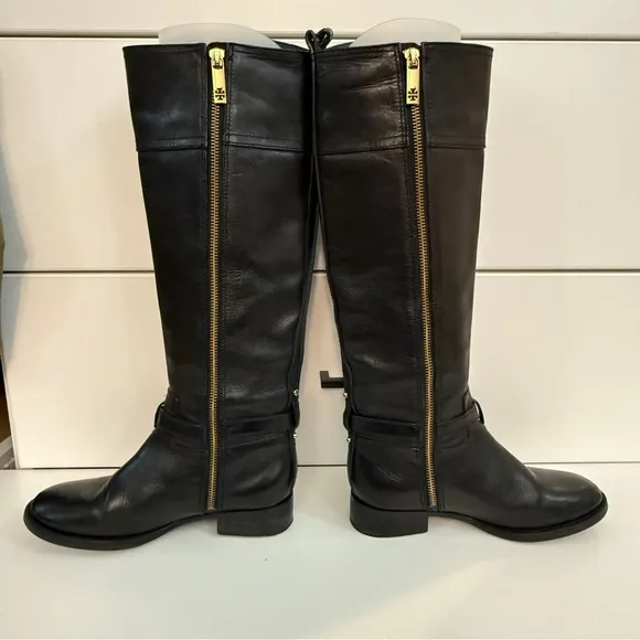 Tory Burch Nadine Riding Boots Black Gold Size 6