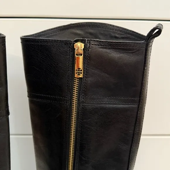 Tory Burch Nadine Riding Boots Black Gold Size 6