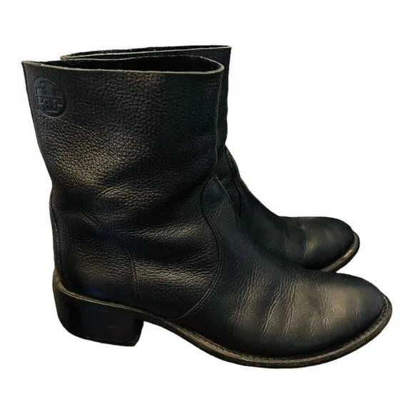 Tory Burch Siena Black soft Leather Ankle Boots Size 8 pull on booties designer