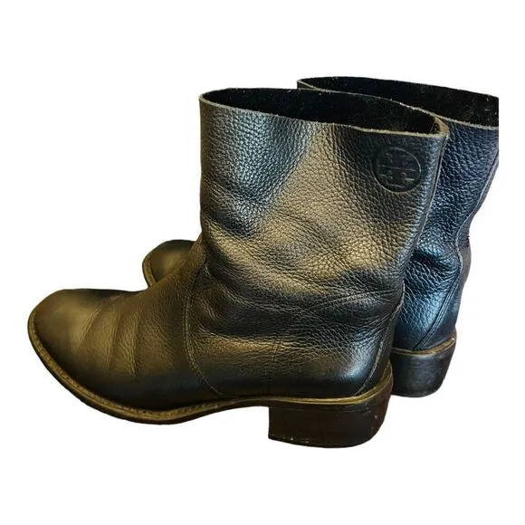 Tory Burch Siena Black soft Leather Ankle Boots Size 8 pull on booties designer