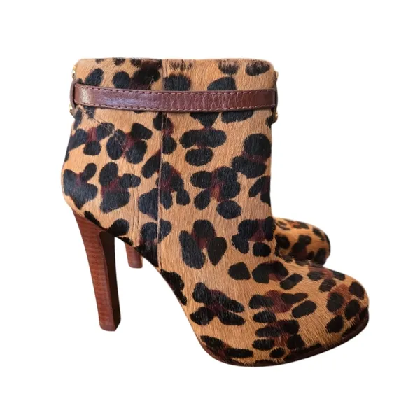 Tory Burch size 6.5 Laila leopard 50mm booties/printed calf hair #42164
