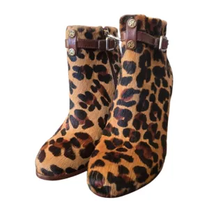 Tory Burch size 6.5 Laila leopard 50mm booties/printed calf hair #42164
